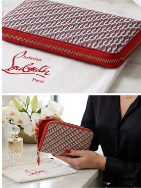 Christian Louboutin Signature Red Sole Print Panettone Zippy Wallet Rare